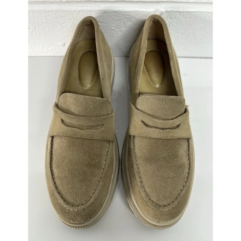 Portland Leather Patina Zoe Loafer Womens Size 9.5 Taupe Chunky Suede Lug Sole‎